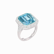 Art Deco Inspired Emerald Cut Ring with Baguette Diamond Halo - Shahin Jewelry