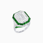 Load image into Gallery viewer, Art Deco Inspired Emerald Cut Ring with Calibré Gemstone Halo - Shahin Jewelry