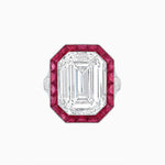 Load image into Gallery viewer, Art Deco Inspired Emerald Cut Ring with Calibré Gemstone Halo - Shahin Jewelry