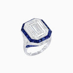 Load image into Gallery viewer, Art Deco Inspired Emerald Cut Ring with Calibré Gemstone Halo - Shahin Jewelry