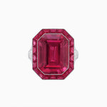 Load image into Gallery viewer, Art Deco Inspired Emerald Cut Ring with Calibré Gemstone Halo - Shahin Jewelry