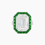 Load image into Gallery viewer, Art Deco Inspired Emerald Cut Ring with Calibré Gemstone Halo - Shahin Jewelry