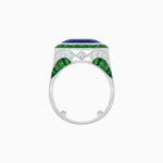 Load image into Gallery viewer, Art Deco Inspired Emerald Cut Ring with Calibré Gemstone Halo - Shahin Jewelry