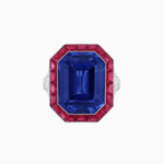 Load image into Gallery viewer, Art Deco Inspired Emerald Cut Ring with Calibré Gemstone Halo - Shahin Jewelry