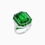 Load image into Gallery viewer, Art Deco Inspired Emerald Cut Ring with Calibré Gemstone Halo - Shahin Jewelry