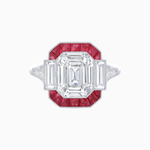 Load image into Gallery viewer, Art Deco Inspired Emerald Cut Ring with Customizable French - Cut Gemstone Accents - Shahin Jewelry
