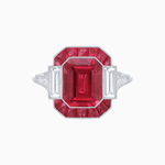 Load image into Gallery viewer, Art Deco Inspired Emerald Cut Ring with Customizable French - Cut Gemstone Accents - Shahin Jewelry
