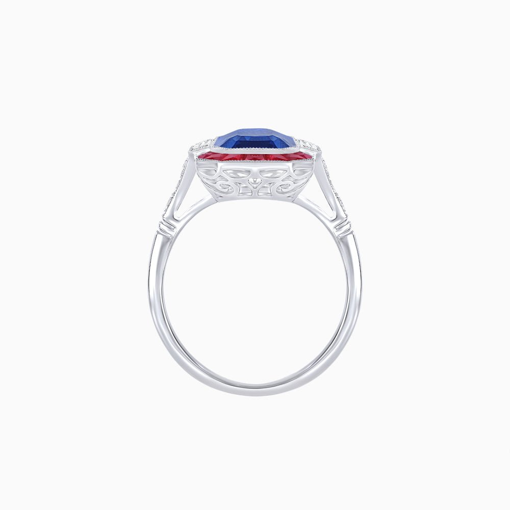 Art Deco Inspired Emerald Cut Ring with Customizable French - Cut Gemstone Accents - Shahin Jewelry