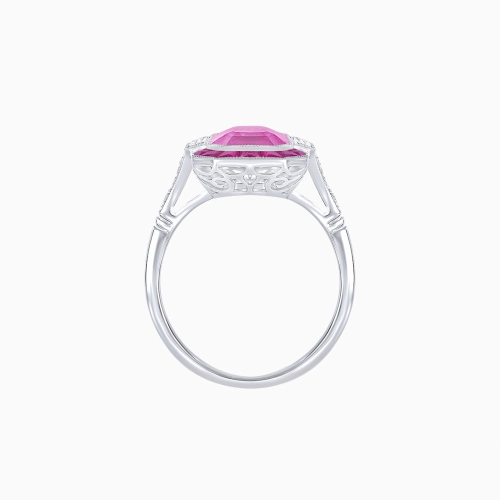 Art Deco Inspired Emerald Cut Ring with Customizable French - Cut Gemstone Accents - Shahin Jewelry