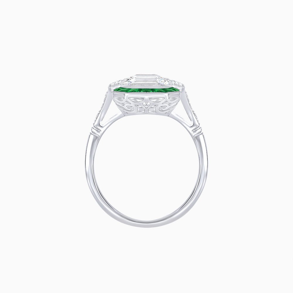 Art Deco Inspired Emerald Cut Ring with Customizable French - Cut Gemstone Accents - Shahin Jewelry