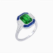 Art Deco Inspired Emerald Cut Ring with Customizable French - Cut Gemstone Accents - Shahin Jewelry