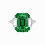 Load image into Gallery viewer, Art Deco Inspired Emerald Cut Ring with Customizable French - Cut Gemstone Accents - Shahin Jewelry
