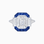 Load image into Gallery viewer, Art Deco Inspired Emerald Cut Ring with Customizable French - Cut Gemstone Accents - Shahin Jewelry
