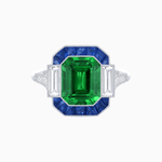 Load image into Gallery viewer, Art Deco Inspired Emerald Cut Ring with Customizable French - Cut Gemstone Accents - Shahin Jewelry
