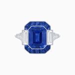 Load image into Gallery viewer, Art Deco Inspired Emerald Cut Ring with Customizable French - Cut Gemstone Accents - Shahin Jewelry
