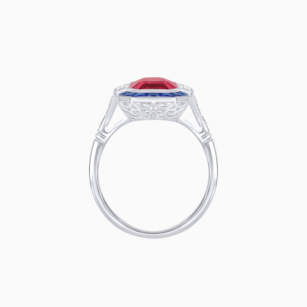 Art Deco Inspired Emerald Cut Ring with Customizable French - Cut Gemstone Accents - Shahin Jewelry