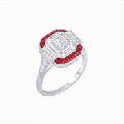 Art Deco Inspired Emerald Cut Ring with Customizable French - Cut Gemstone Accents - Shahin Jewelry