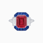 Load image into Gallery viewer, Art Deco Inspired Emerald Cut Ring with Customizable French - Cut Gemstone Accents - Shahin Jewelry
