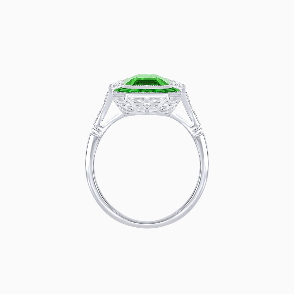 Art Deco Inspired Emerald Cut Ring with Customizable French - Cut Gemstone Accents - Shahin Jewelry