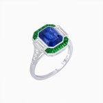 Load image into Gallery viewer, Art Deco Inspired Emerald Cut Ring with Customizable French - Cut Gemstone Accents - Shahin Jewelry
