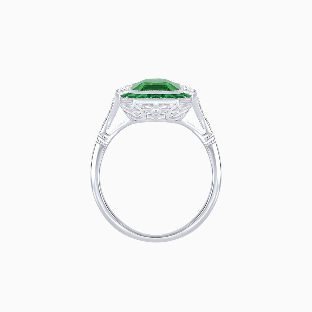 Art Deco Inspired Emerald Cut Ring with Customizable French - Cut Gemstone Accents - Shahin Jewelry
