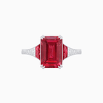 Load image into Gallery viewer, Art Deco Inspired Emerald Cut Ring with Customizable Gemstones and Hand - Engraved Shank - Shahin Jewelry
