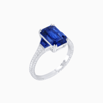 Load image into Gallery viewer, Art Deco Inspired Emerald Cut Ring with Customizable Gemstones and Hand - Engraved Shank - Shahin Jewelry