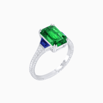 Load image into Gallery viewer, Art Deco Inspired Emerald Cut Ring with Customizable Gemstones and Hand - Engraved Shank - Shahin Jewelry