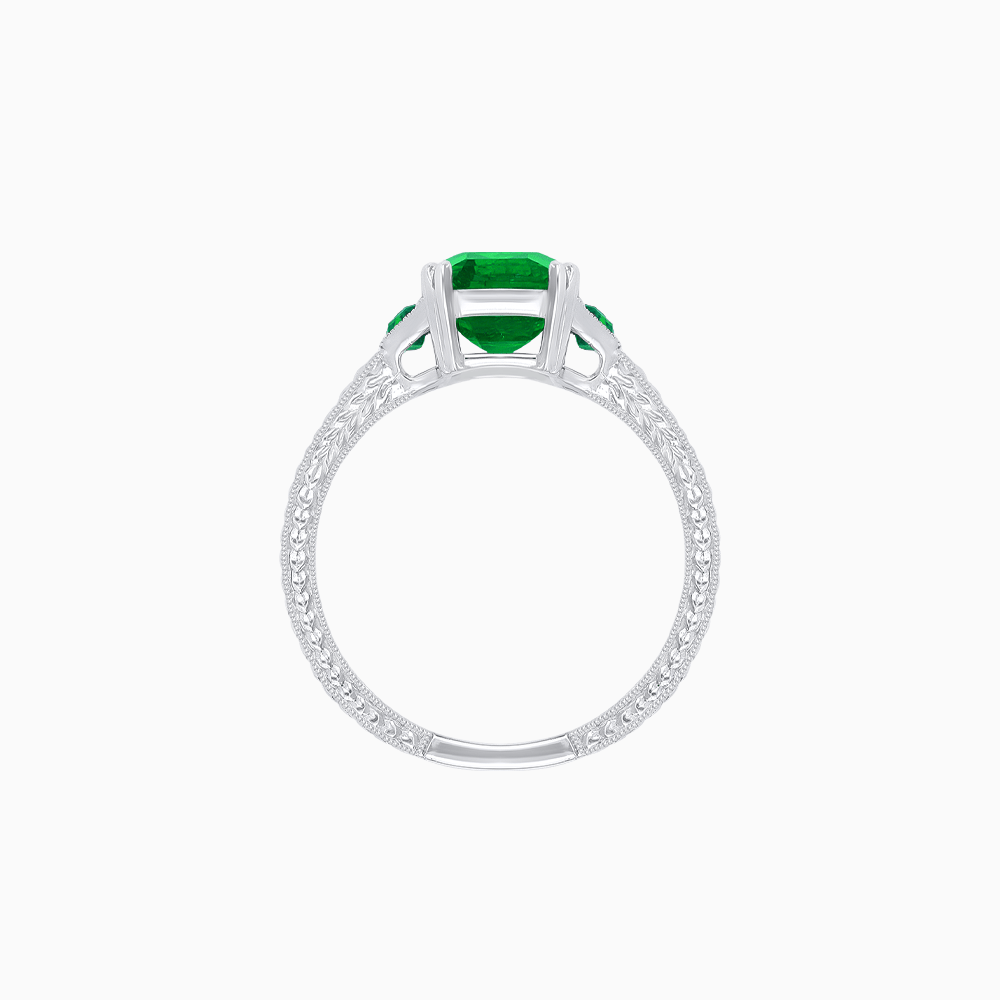 Art Deco Inspired Emerald Cut Ring with Customizable Gemstones and Hand - Engraved Shank - Shahin Jewelry