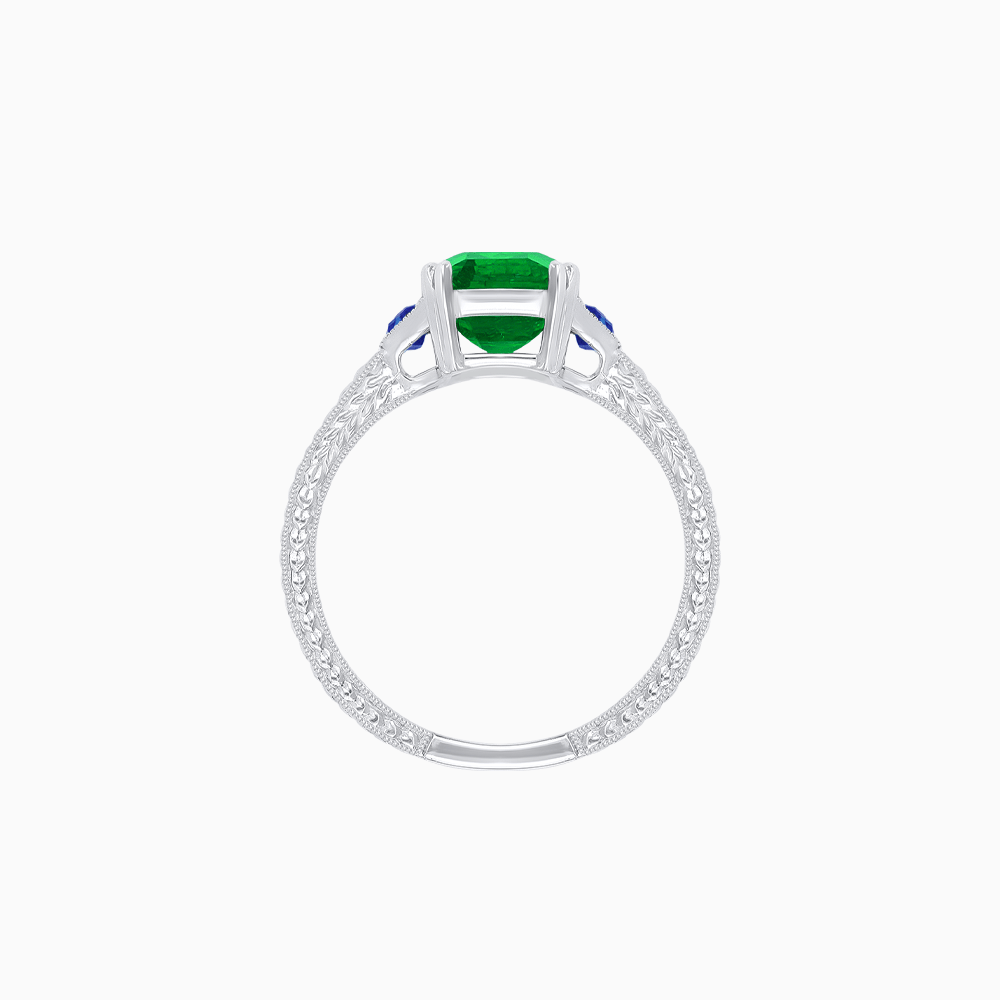 Art Deco Inspired Emerald Cut Ring with Customizable Gemstones and Hand - Engraved Shank - Shahin Jewelry