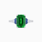 Load image into Gallery viewer, Art Deco Inspired Emerald Cut Ring with Customizable Gemstones and Hand - Engraved Shank - Shahin Jewelry