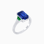 Load image into Gallery viewer, Art Deco Inspired Emerald Cut Ring with Customizable Gemstones and Hand - Engraved Shank - Shahin Jewelry