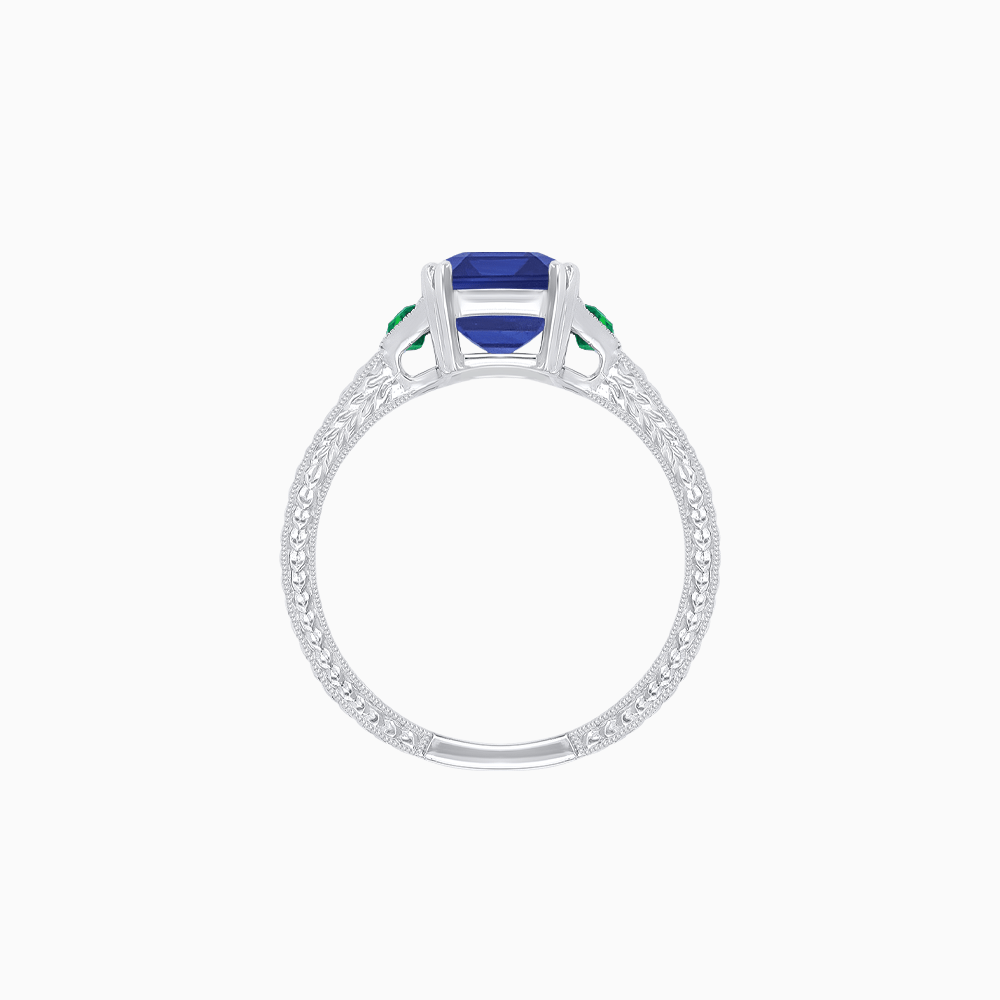 Art Deco Inspired Emerald Cut Ring with Customizable Gemstones and Hand - Engraved Shank - Shahin Jewelry