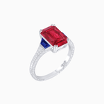 Load image into Gallery viewer, Art Deco Inspired Emerald Cut Ring with Customizable Gemstones and Hand - Engraved Shank - Shahin Jewelry
