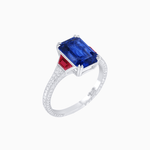 Load image into Gallery viewer, Art Deco Inspired Emerald Cut Ring with Customizable Gemstones and Hand - Engraved Shank - Shahin Jewelry