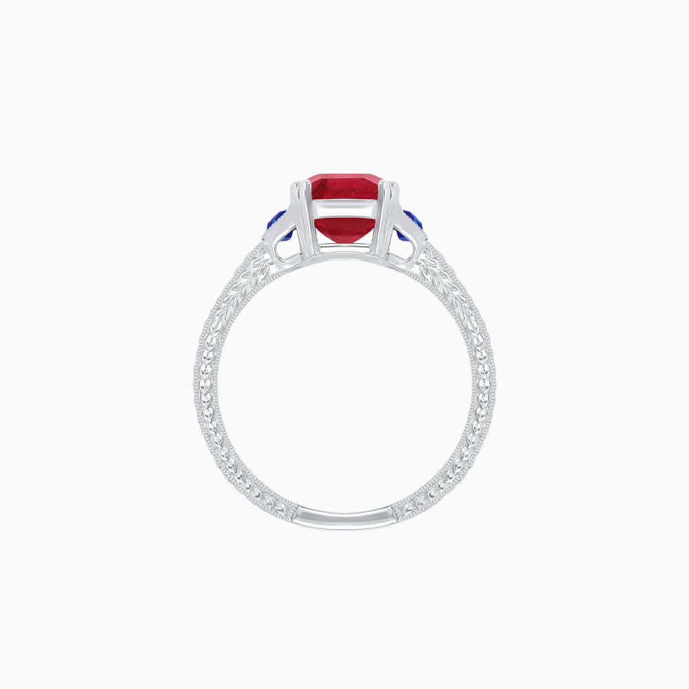 Art Deco Inspired Emerald Cut Ring with Customizable Gemstones and Hand - Engraved Shank - Shahin Jewelry