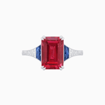 Load image into Gallery viewer, Art Deco Inspired Emerald Cut Ring with Customizable Gemstones and Hand - Engraved Shank - Shahin Jewelry