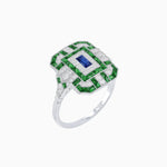 Load image into Gallery viewer, Art Deco Inspired Emerald Cut Ring with Diamonds and Gemstones - Shahin Jewelry