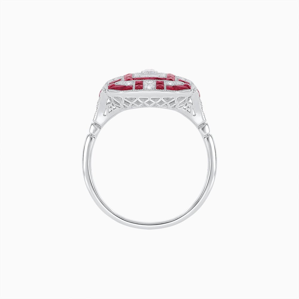 Art Deco Inspired Emerald Cut Ring with Diamonds and Gemstones - Shahin Jewelry