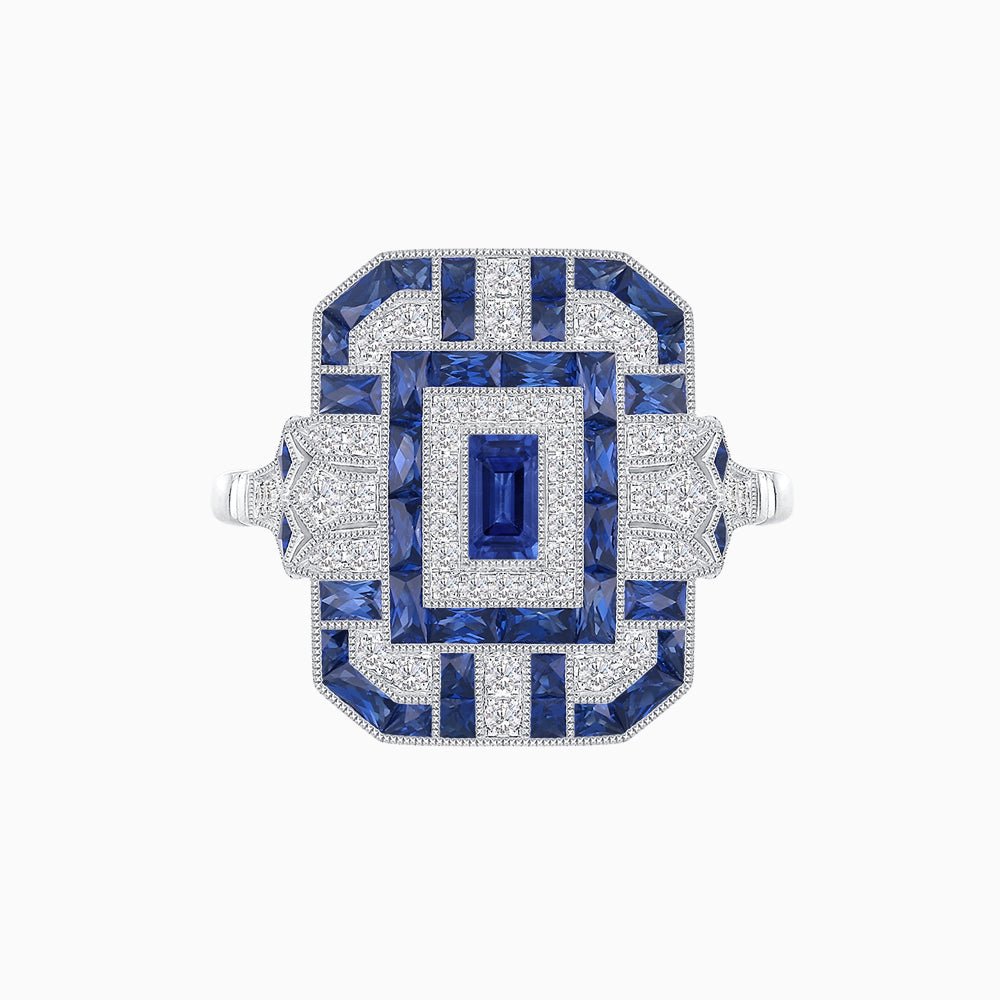 Art Deco Inspired Emerald Cut Ring with Diamonds and Gemstones - Shahin Jewelry
