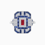 Load image into Gallery viewer, Art Deco Inspired Emerald Cut Ring with Diamonds and Gemstones - Shahin Jewelry