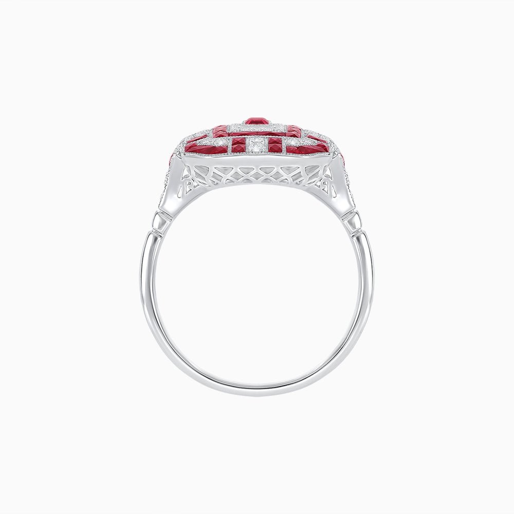 Art Deco Inspired Emerald Cut Ring with Diamonds and Gemstones - Shahin Jewelry