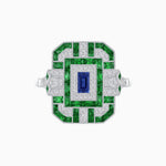Load image into Gallery viewer, Art Deco Inspired Emerald Cut Ring with Diamonds and Gemstones - Shahin Jewelry