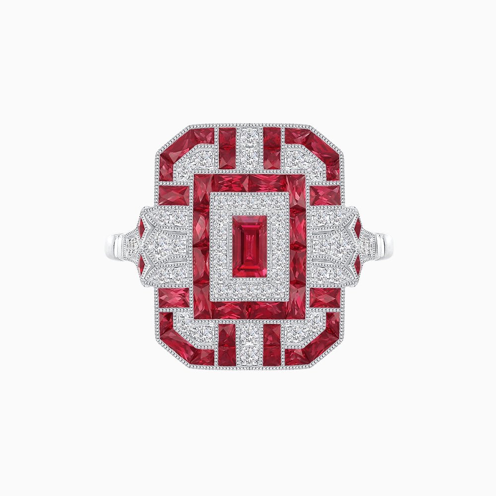 Art Deco Inspired Emerald Cut Ring with Diamonds and Gemstones - Shahin Jewelry