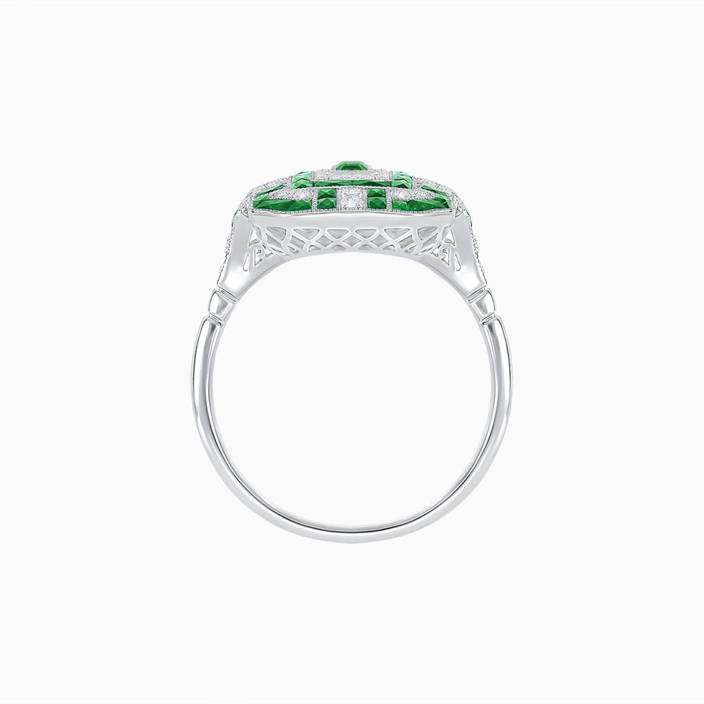 Art Deco Inspired Emerald Cut Ring with Diamonds and Gemstones - Shahin Jewelry