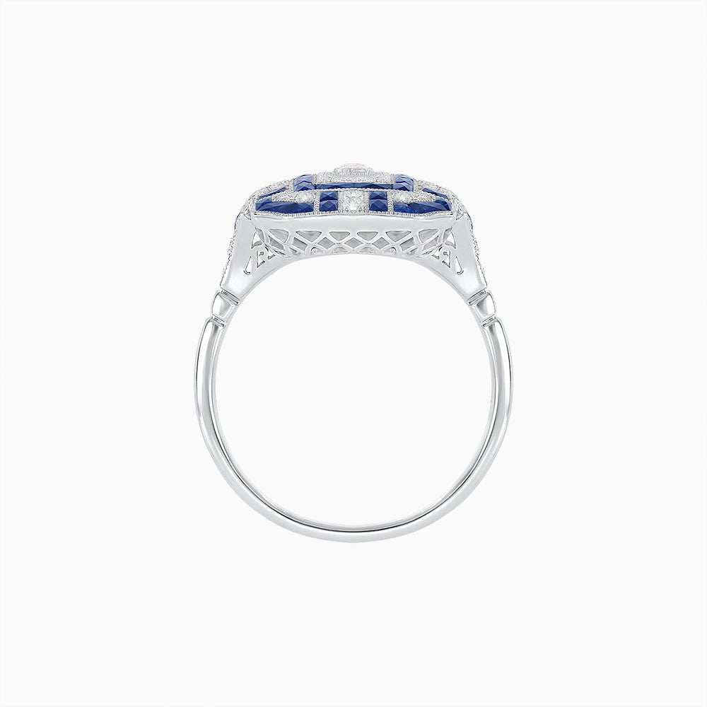 Art Deco Inspired Emerald Cut Ring with Diamonds and Gemstones - Shahin Jewelry