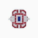 Load image into Gallery viewer, Art Deco Inspired Emerald Cut Ring with Diamonds and Gemstones - Shahin Jewelry