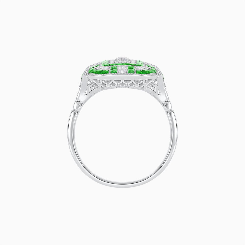 Art Deco Inspired Emerald Cut Ring with Diamonds and Gemstones - Shahin Jewelry