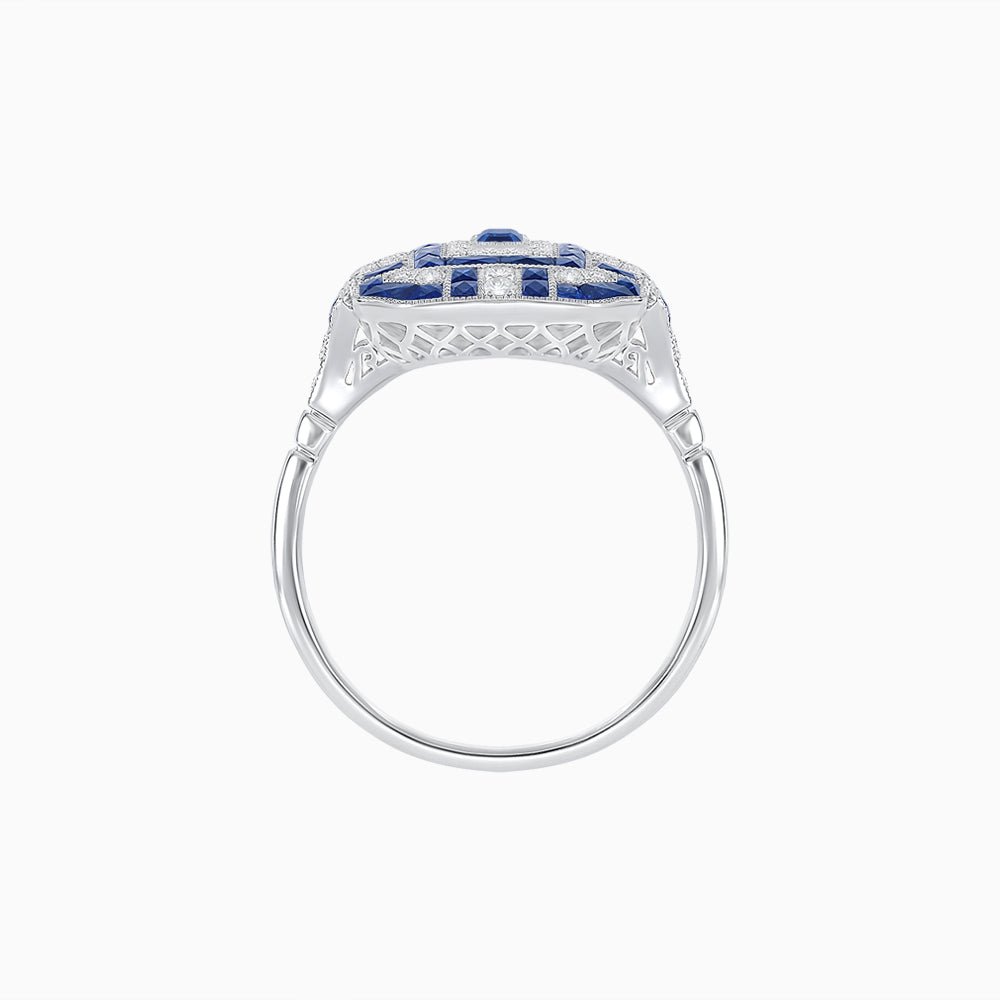 Art Deco Inspired Emerald Cut Ring with Diamonds and Gemstones - Shahin Jewelry