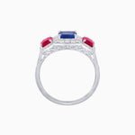 Load image into Gallery viewer, Art Deco Inspired Emerald Cut Three-Stone Diamond Halo Ring - Shahin Jewelry